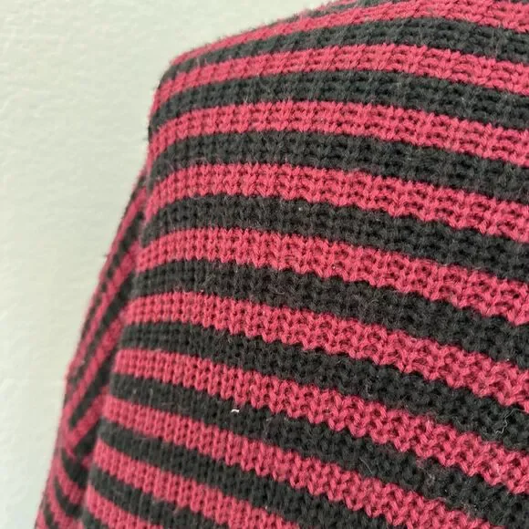 Hot Topic Long Cardigan Sweater, Red, Black, Striped Emo Size Medium Button Down - Picture 9 of 14